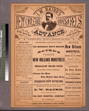 I.W. Baird’s New Orleans Minstrels advance : twelfth annual tour