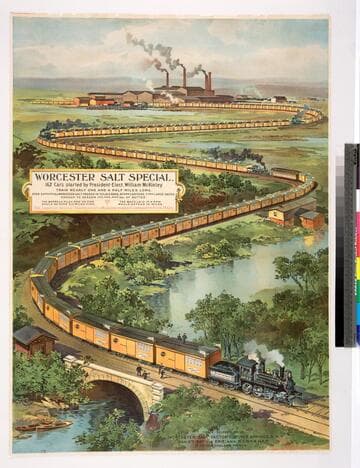 Worcester Salt Special, 162 cars started by President-Elect William McKinley. Train nearly one and a half miles long