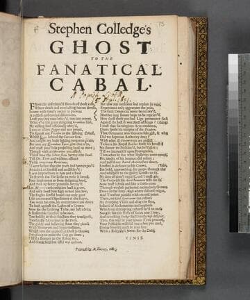 Stephen Colledge's ghost to the fanatical cabal