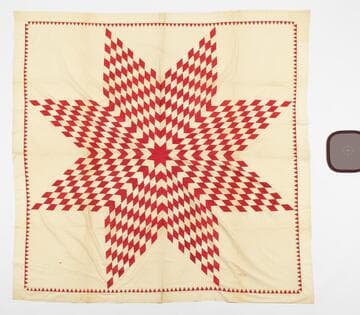 Lone Star Quilt Top - Red and White