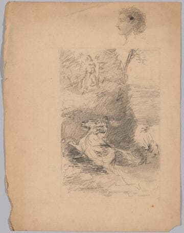 Man and Woman on a Rearing Horse in Rocky Landscape