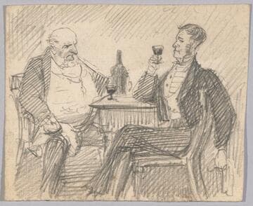 Two Men Seated Drinking Wine