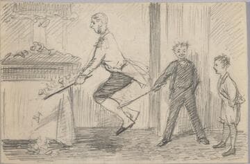 Boy Touching Footman's Leg with Hot Poker