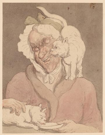 An Old Lady with Two Cats