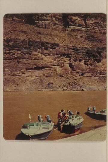 Prospect Dam Site.  Ed I'Anson and Garth Marston are sitting in the "Bootoo"