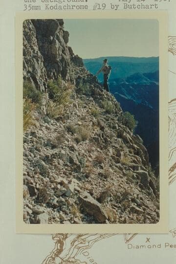 The looking for the route to the top of Diamond Peak.  The terrain back of the left bank up from Mile 224 is in the background