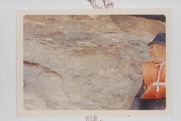 Dock Marston at the 1836 D Julien inscription in Cataract Canyon, Mile 185.75 left bank