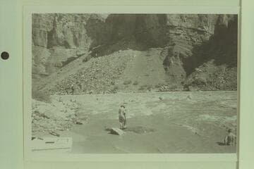 The Wright-Stavely party portaging their sadirons at Hance Rapid
