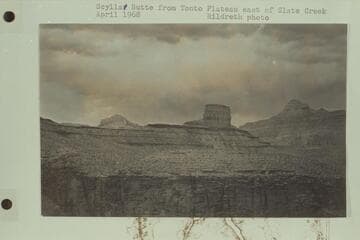 Scylla Butte from Tonto Plateau east of Slate Creek