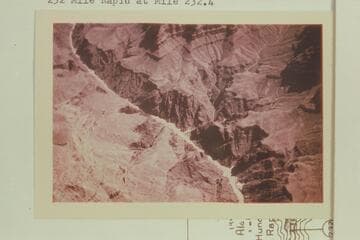 Mile 234 1/2 to Mile 231 1/2.  The cross canyons below center created 234 Mile Rapid at Mile 233.75.  The cross canyons at upper left are at 232 Mile Rapid at Mile 232.4