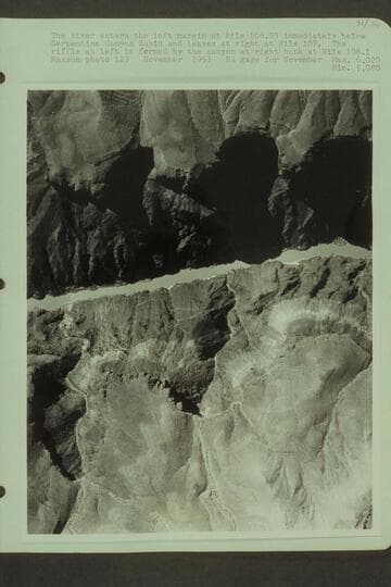The river enters the left margin at Mile 106.05 immediately below Serpentine Canyon Rapid and leaves at right at Mile 107.  The riffle at left is formed by the canyon at right bank at Mile 106.1