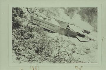 Loper's boat at right bank at Mile 40.8 where it was found and pulled up the bank afgter Loper's death at Mile 24 1/2 in 1949