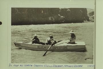 Jean Wykoff; Frank Wright; Esther Rentrop.  In eddy at North Canyon Rapid