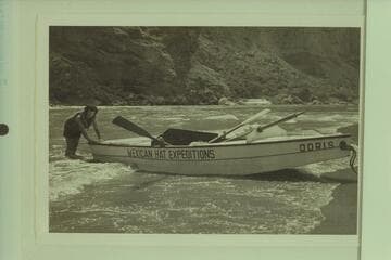 Susie Reilly at stern of the "Doris" at Nancoweap