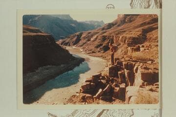 Jorgen Visbak standing at Mile 220.4 opposite mouth of Granite Spring Canyon