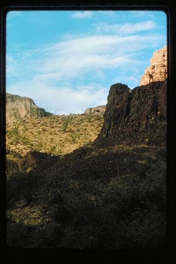 Arch on skyline, Mile 215.5, right bank