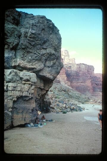 Camp at shelving rocks which capsized; Hansbrough and Richards