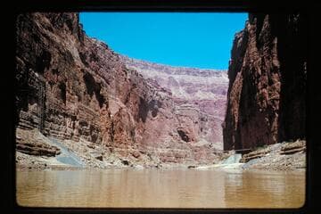 Scaffold, cable, dumps; Marble Canyon Dam site