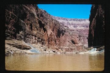 Scaffolds, cable, and dumps; Marble Canyon Dam site