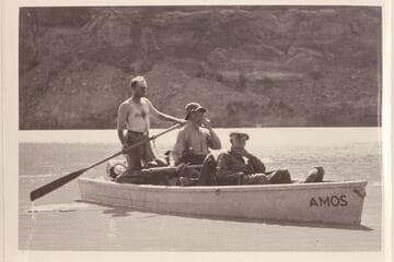 Frank Swain, Bill Chryst and Julius F. Stone in the "Amos" during traverse of Glen Canyon