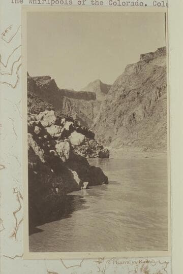 Downriver from below the mouth of Garden Creek.  Captioned:  The Whirlpools of the Colorado.  Colorado Canyon