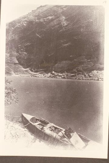 "Views on the Colorado River," Glen Canon Series.  The photo shows the "Canonita" moored to the bank in Glen Canyon during the run from the Dirty Devil River to Lees Ferry in 1872, June-July