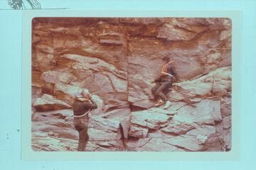 Bill Belknap photographing Dock Marston at the 1836 D. Julien inscription, Mile 185.75 left bank