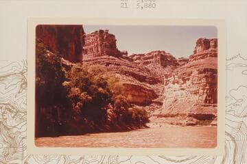 Route to the rim at Mile 1, right bank. Green River gauge: May 19: 6,120 cfs. May 20: 5,840 cfs. May 21: 5,880 cfs