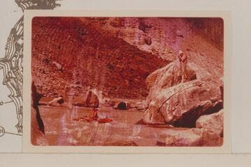 Bill Belknap photos Buzz as he drops thru Rapid No. 17 in One Mile Rapid.  The film was wet in his capsize in Rapid 22 and the number sequence is subject [to doubt]