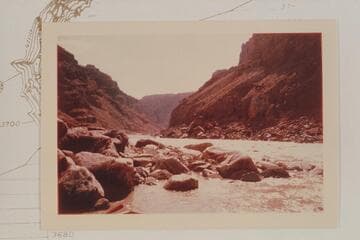 Down river at Rapid No. 19.  Nims photo 79 was made from a short distance up river and higher on the talus.  Rapid No. 19 heads at Mile 203.7 and drops 6 ft. in .2 miles