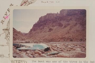 Wreck of the "Ben Hurt" on the island in Rapid No. 20 at Mile 203.1