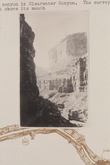 Down side of Clearwater Canyon at section of Sept. 23, 1921.  The survey party camped just above its mouth