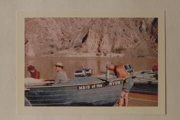 Buzz Belknap as Andy Hall in "Maid of the Canyon."  Ballard Atherton as Frank Goodman; Roy Bolton at right.  Bright Angel Creek