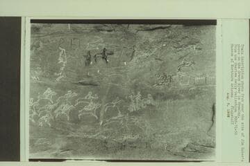 Train inscription [petroglyph] photo from near the site of Jim Baker's photo on the Green River in Wyoming