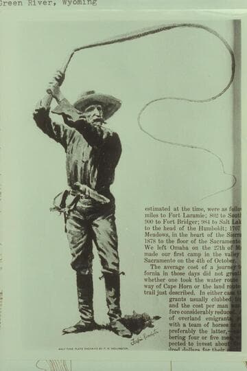 A bull-whacker by Remington.  The type seen with the wagon trains using the trails crossing the Green River above and below Green River, Wyoming