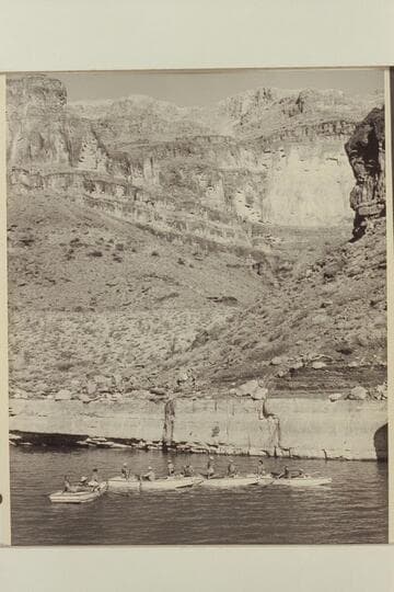 Nevills 1948 party.  The party had camped on the flat above the small cliff and had just gotten into the boats when the cruiser and speedboat arrived from Boulder City