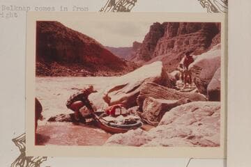 Bill Belknap prepares to portage his Sportyak at the head of Rapid 23.  He comes in from the right