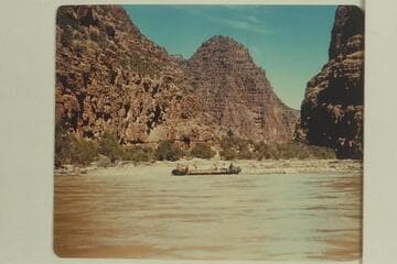 One of Bus Hatch's pontoons pulled into shore below the "Wheatstack."