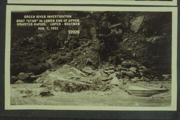Green River Investigation- Boat "Utah" in lower end of Upper Disaster Rapids.  Loper- boatman