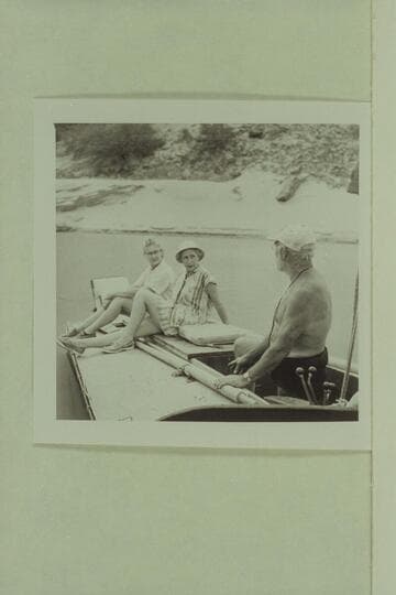 Laura Bell and Fran Belknap look over the work boat with Dock Marston; Separation Canyon