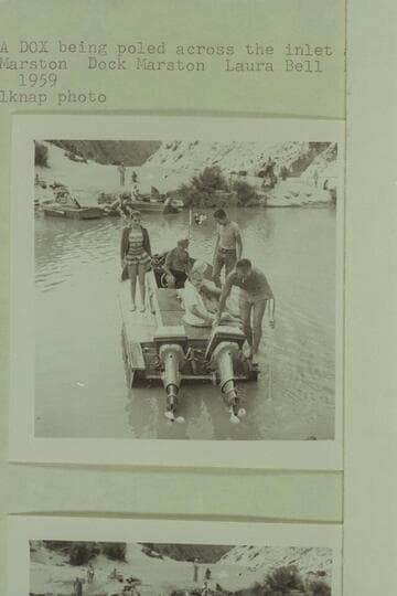 The "Para Dox" being poled across the inlet at Separation Canyon.  Debbie Marston; Dock Marston; Laura Bell; Buzz Belknap; Doc Hill