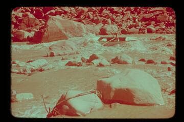 Norm Nevills in 13-Ft. Rapid.  MH gauge:  May 1, 1190 cfs.  May 2:  1120 cfs.  May 3:  1080 cfs