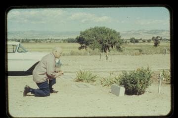 Dock Marston at Frank V. Goodman's grave at Vernal