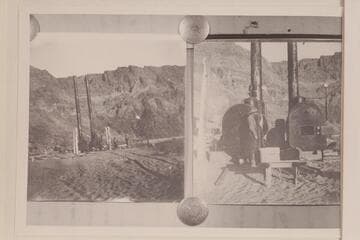 Left:  First picture of boilers set up; 1912, Lees Ferry.  Right:  Boilers before operation and E. E. Spencer