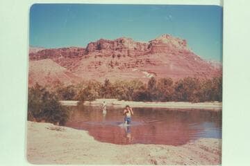 Wading Paria Creek with the water backed up from the river.  Lees Ferry gauge:  103,700 cfs