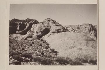 Across head of 73.6 from Black Brush Mesa.  Butte 6069 is upper left.  Cummings Mesa on skyline at upper right.  The butte at right is between the northeast and middle forks