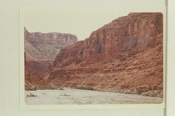 Down from North Canyon showing the lower end of the rapid.  Lees Ferry gauge:  36,100 cfs