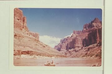 Up from mouth of the Little Colorado River.  The "Joan" is in the foreground with Garth Marston at the oars.  Dock Marston sits forward