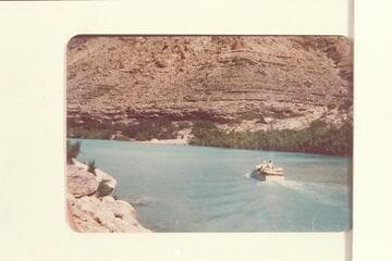 Ed Hudson running the "Esmeralda" in the lagoon at the mouth of the Little Colorado.  Lees Ferry gauge:  63,300 cfs