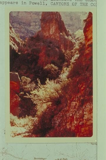 Up the Old Trail to a pinnacle showing trail at the base